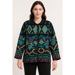 Vintage Jennifer & Grace Southwestern Aztec Woven Cotton Jacket Size Medium